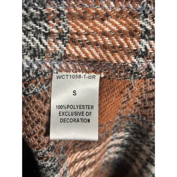 Thml Anthropologie Womens Brown Plaid Short Sleeve Cardigan Coat Size Small - Picture 6 of 6